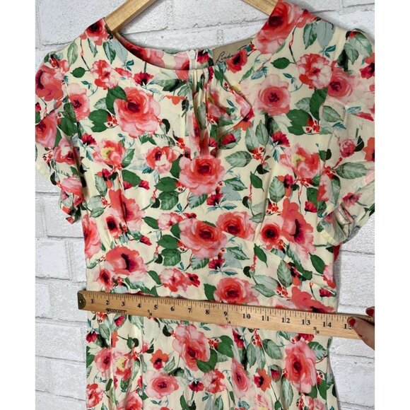 NEW! Anthropologie Lindy Bop 6 Rose Print Swing Midi Dress 100% Rayon White Pink - Picture 7 of 10